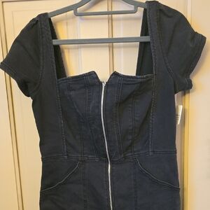 We The Free Black Denim Jumpsuit with Zipper Curvy Stretchy Nwt